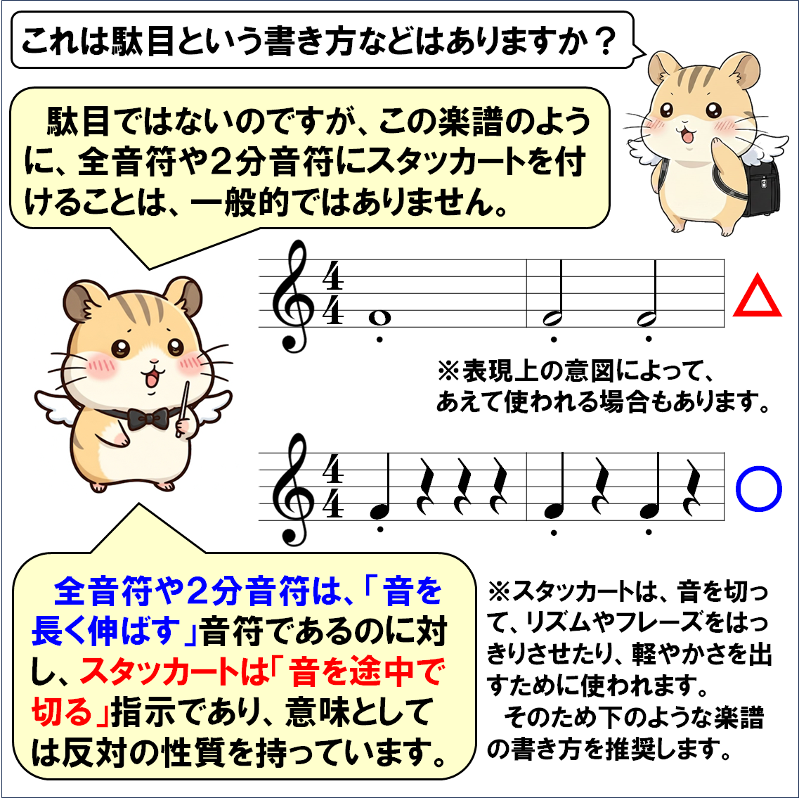 音楽解説４コマ漫画、スタッカート