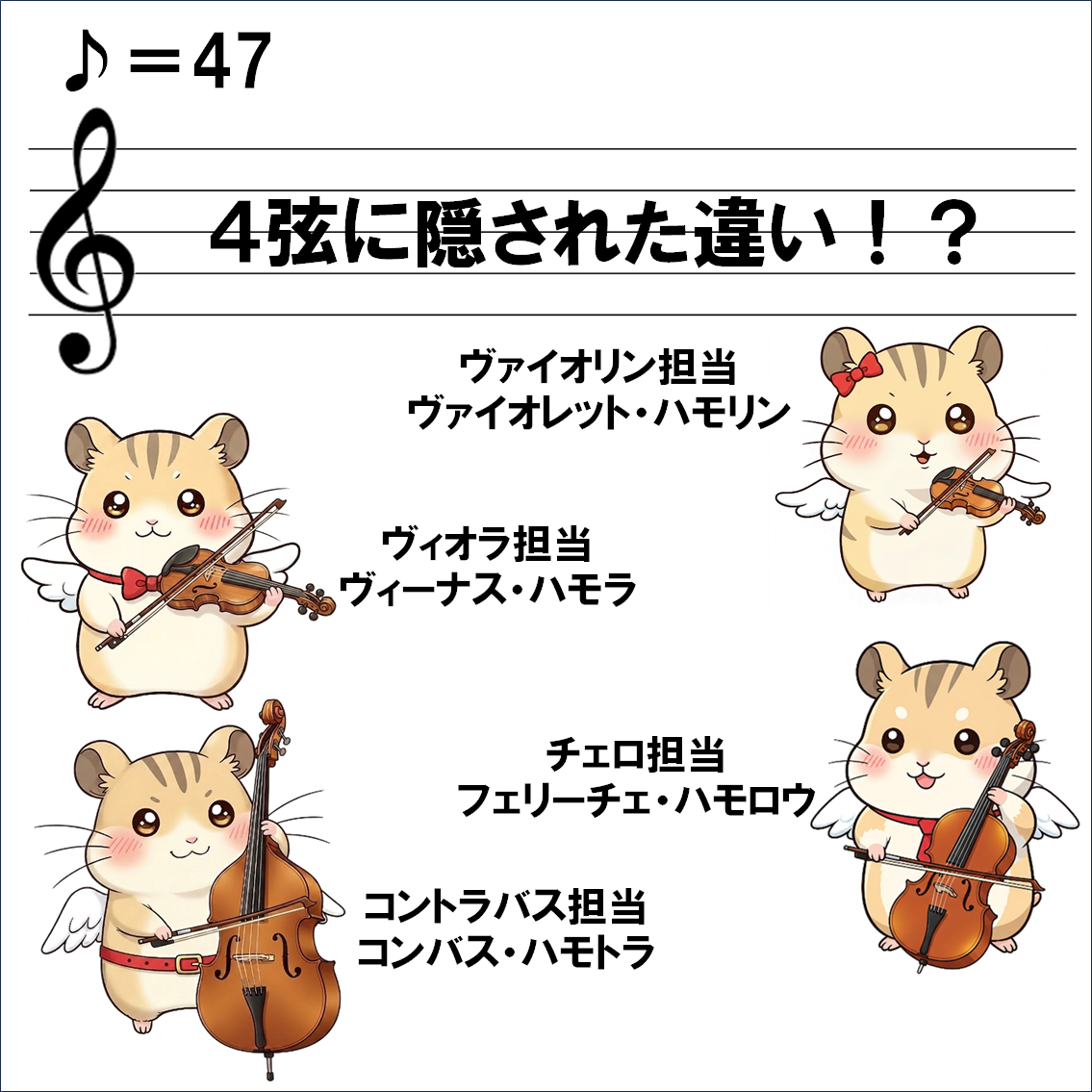 楽器解説４コマ漫画、ヴァイオリンなどの弦は何故４本？