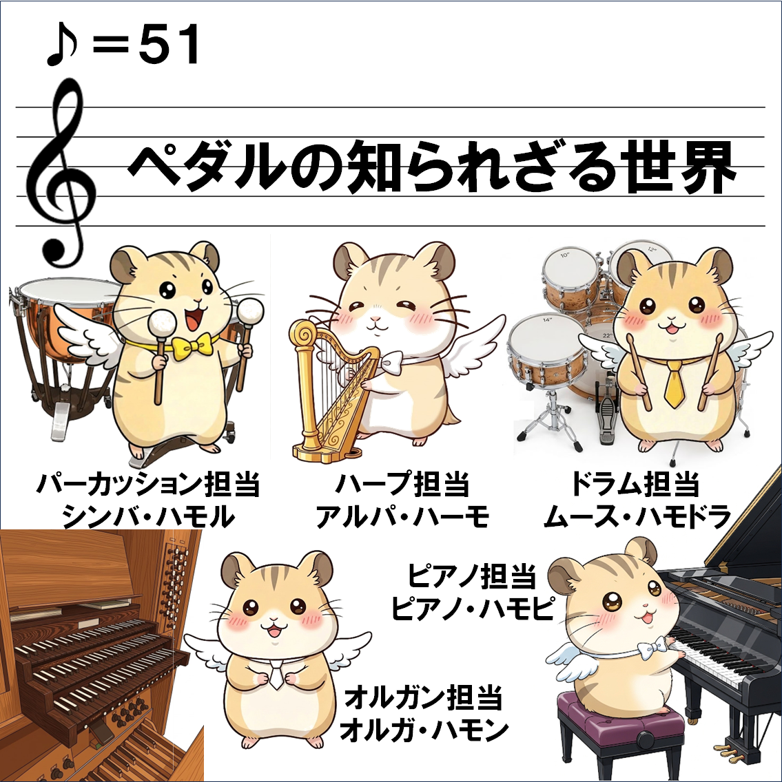 楽器解説４コマ漫画、ペダル楽器