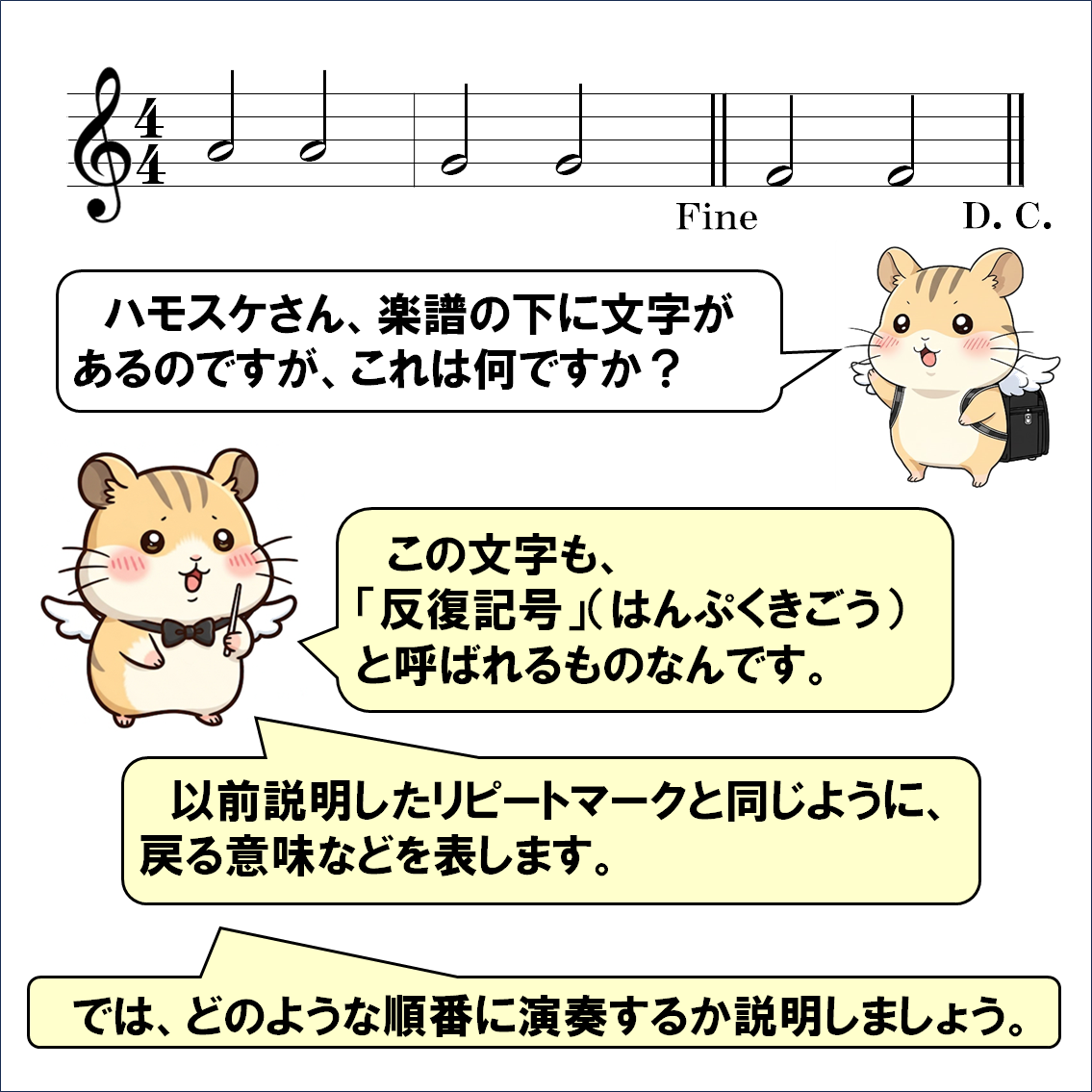 音楽解説４コマ漫画、反復記号